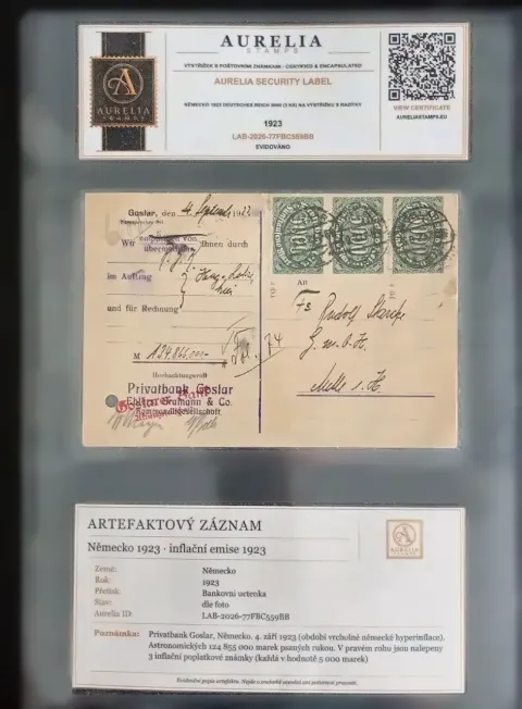 Německo 1923: 124 855 000 marek. Psáno rukou.